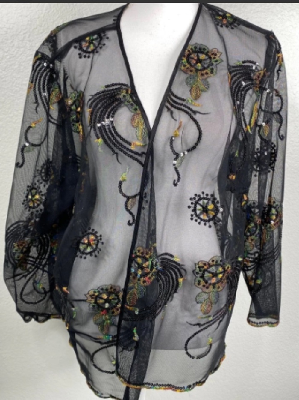 Dana Kay Black Sheer Floral Embroidered Blouse